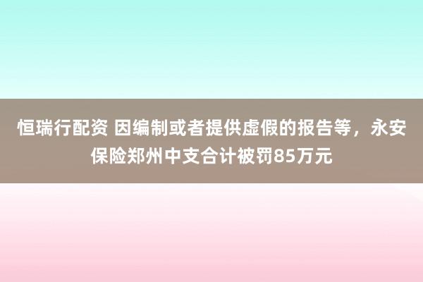 恒瑞行配资 因编制或者提供虚假的报告等，永安保险郑州中支合计被罚85万元